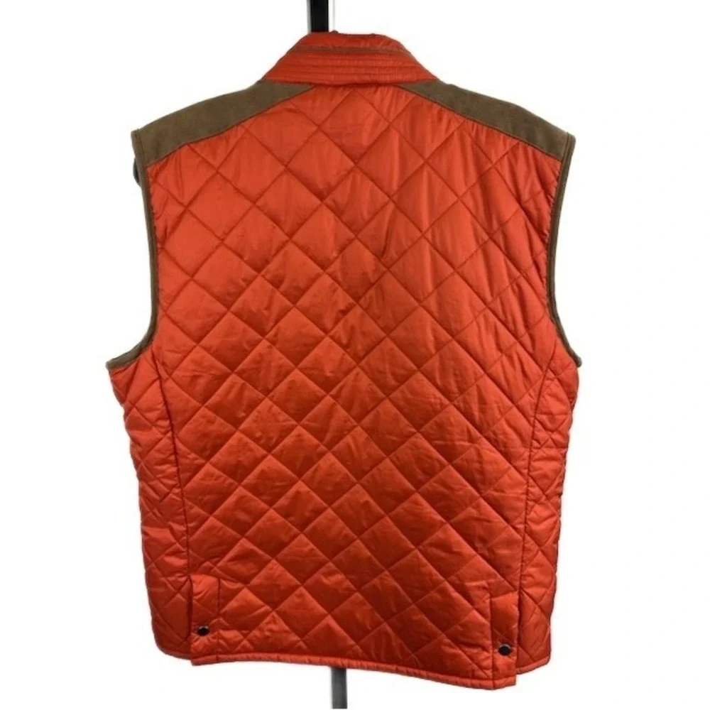 Tommy Hilfiger Puffer Vest Men's Size Large Orange Quilted Leather Suede Accents
